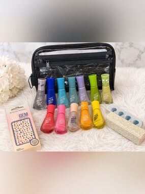 Sally Hansen Insta-Dri Bundle - Assorted Bright Colors + Nail Art + Clear Case